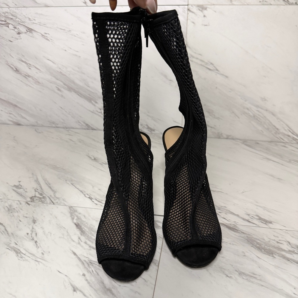 Wild Diva Adele Peep Toe Caged Black Mesh Sandal Gold  Heels SZ 7 - Picture 8 of 10